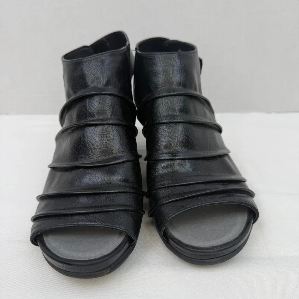 Croft & Barrow Animation Black Wedge Sandals Ortholite Pleated Womens 10 Med